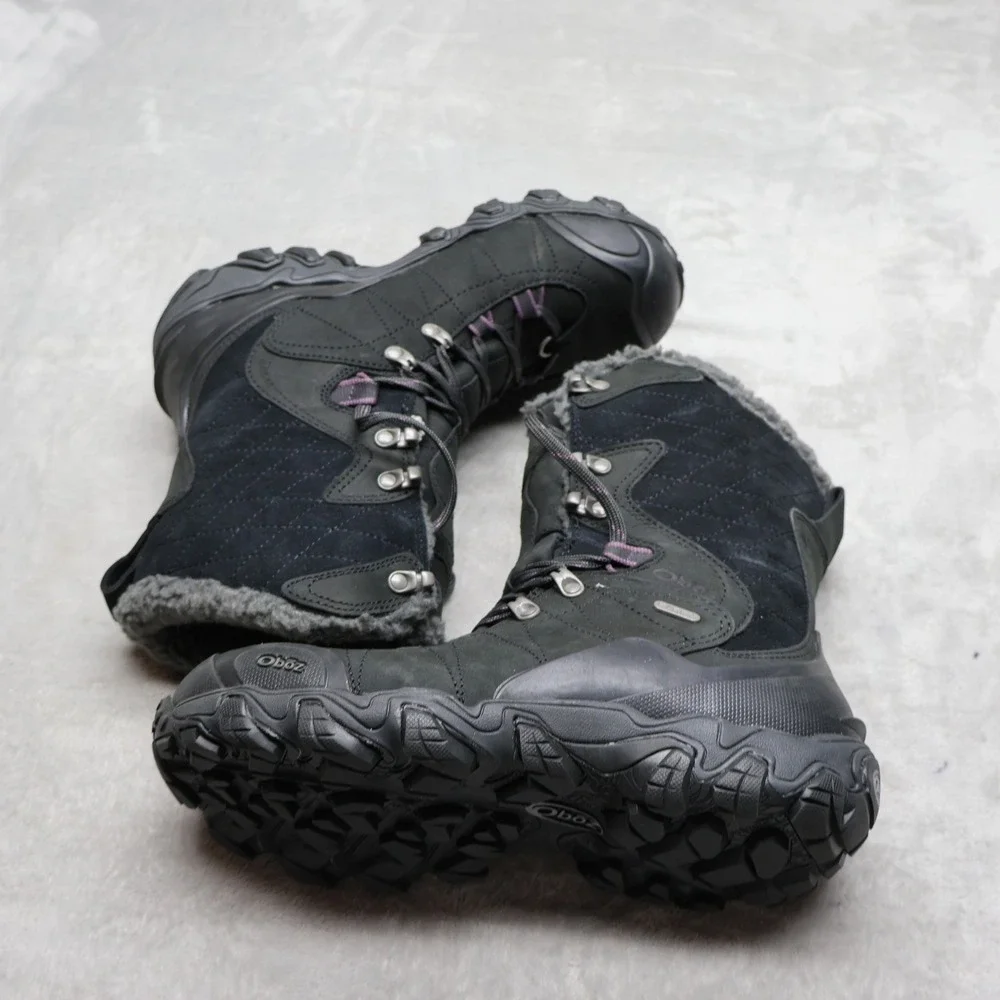 Oboz Womens 9.5W Hiking Boots Black Bridger 9 B-Dry Waterproof Faux Fur 80302